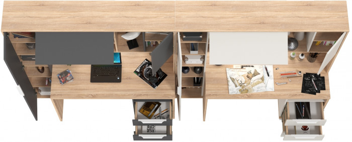 Два стола компьютерных Комфорт 12.95N, цвет дуб сонома/белый/дуб сонома/тёмно-серый, ШхГхВ 324х60,3х180 см., НЕ универсальная сборка