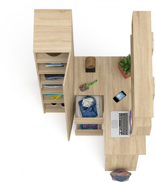Мори компьютерный стол МС-16 левый + Пенал МШ400.1 + Полка 1200, дуб сонома