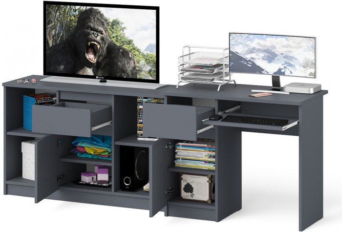 Мори Стол компьютерный МС-1 левый + Тумба МТВ1204.1, цвет графит, ШхГхВ 210,4х50х76,6 см., выдвижной ящик слева, НЕ универсальная сборка