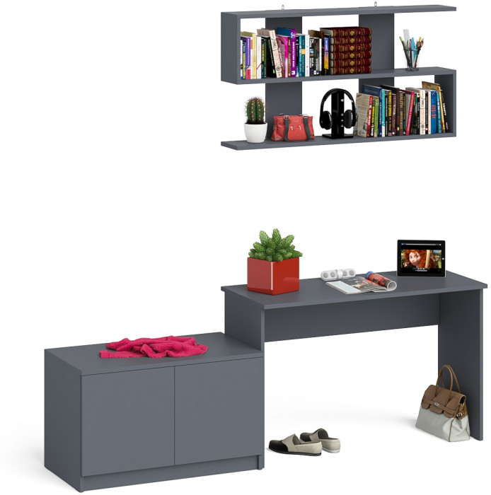 Мори Стол письменный МСП1200.1 + Тумба МА900.1 + Полка 1200, цвет графит, ШхГхВ 210,8х50,4х209,6 см., универсальная сборка
