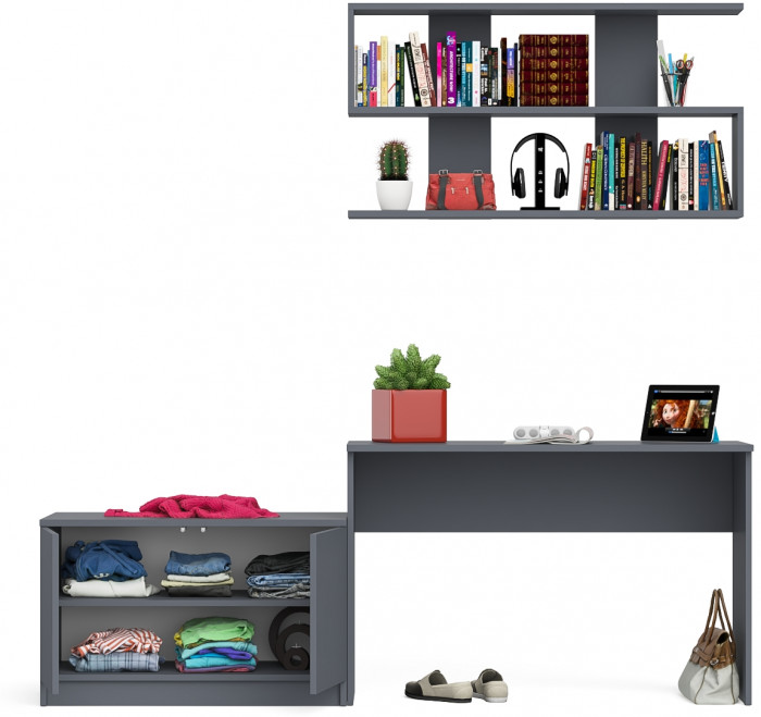 Мори Стол письменный МСП1200.1 + Тумба МА900.1 + Полка 1200, цвет графит, ШхГхВ 210,8х50,4х209,6 см., универсальная сборка