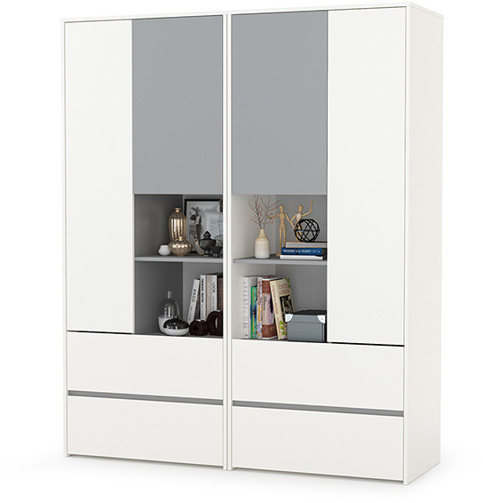 Торонто 13.333 Шкаф для одежды + 13.333 Шкаф для одежды, белый шагрень/стальной серый