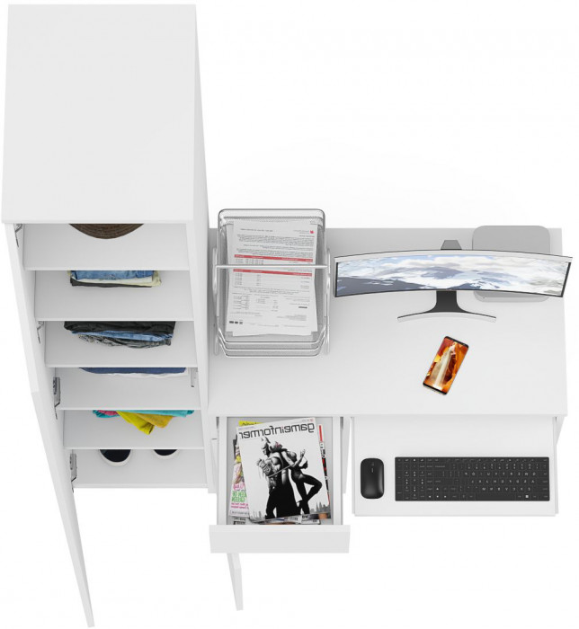 Мори компьютерный стол МС-1 левый + Пенал МШ400.1, белый