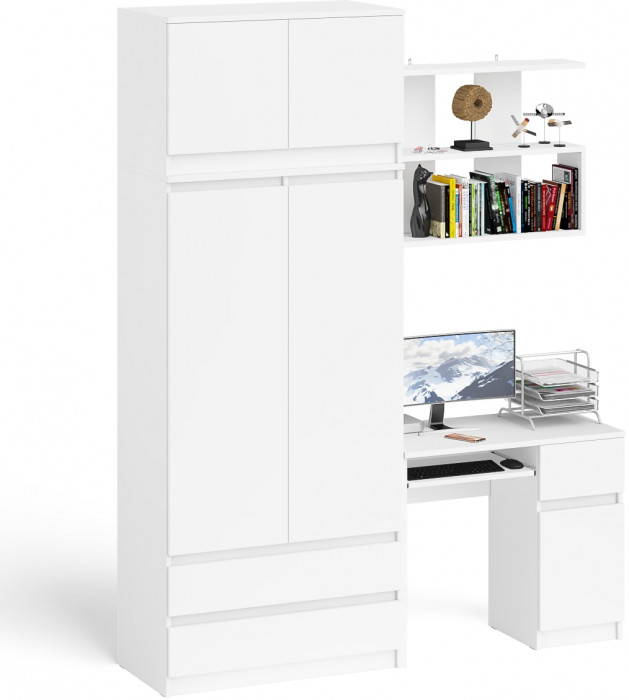 Мори компьютерный стол МС-1 правый + Шкаф МШ900.1 + Антресоль МА900.1 + Полка 900, белый
