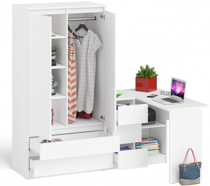 Мори компьютерный стол МС-16 левый + Шкаф МШ900.1, белый
