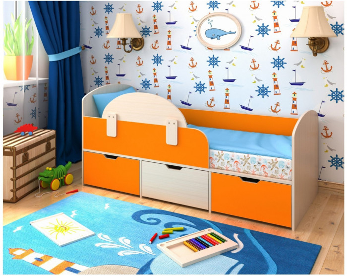 Кровать Малыш Мини (Белое дерево/Ирис)