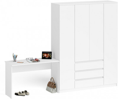 Мори Стол письменный МСП1200.1 + Шкаф МШ1600.1, цвет белый, ШхГхВ 280,8х50,4х209,6 см., универсальная сборка