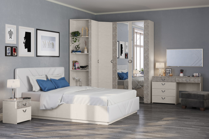 Амели Стол туалетный 12.48 + Зеркало, цвет шёлковый камень/бетон чикаго беж, ШхГхВ 65х41х185 см.