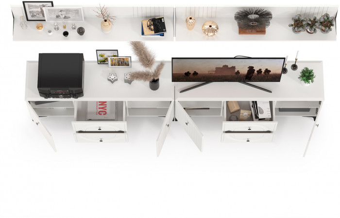 Валенсия Гостиная № 052, цвет ЛДСП белый шагрень/МДФ белый шагрень, ШхГхВ 266,2х38,3х180 см.