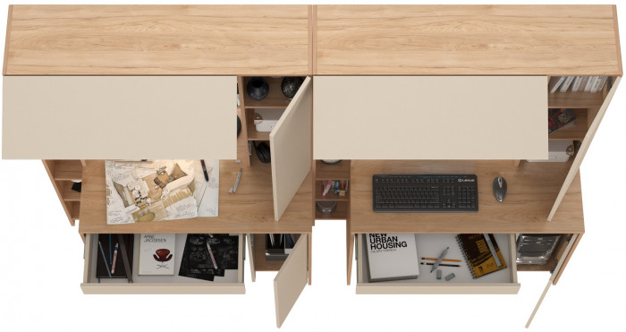 Стол компьютерный Комфорт 12.71 + Стол компьютерный Комфорт 12.71, цвет гикори рокфорд натуральный/сатин, ШхГхВ 233,4х60,2х165,4 см., НЕ ун. сборка