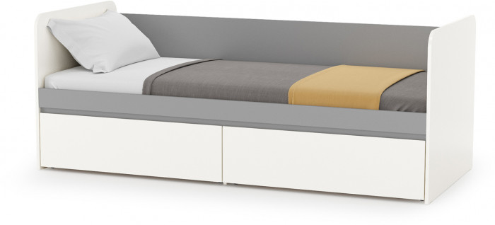 Торонто 11.39 Кровать + 13.333 Шкаф для одежды, цвет белый шагрень/стальной серый, ШхГхВ 274х84,4х195,7 см., сп. м. 800х1900 мм., б/м, основание есть