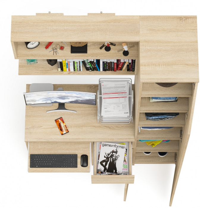 Мори компьютерный стол МС-1 правый + Пенал МШ400.1 + Полка 900, дуб сонома