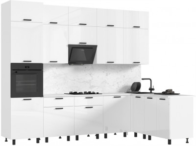 Кухня Техно 3,0х1,8/1080м Компоновка №6, Белый/Белый глянец