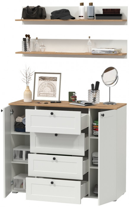 Остин Прихожая 71, белый шагрень/дуб крафт золотой