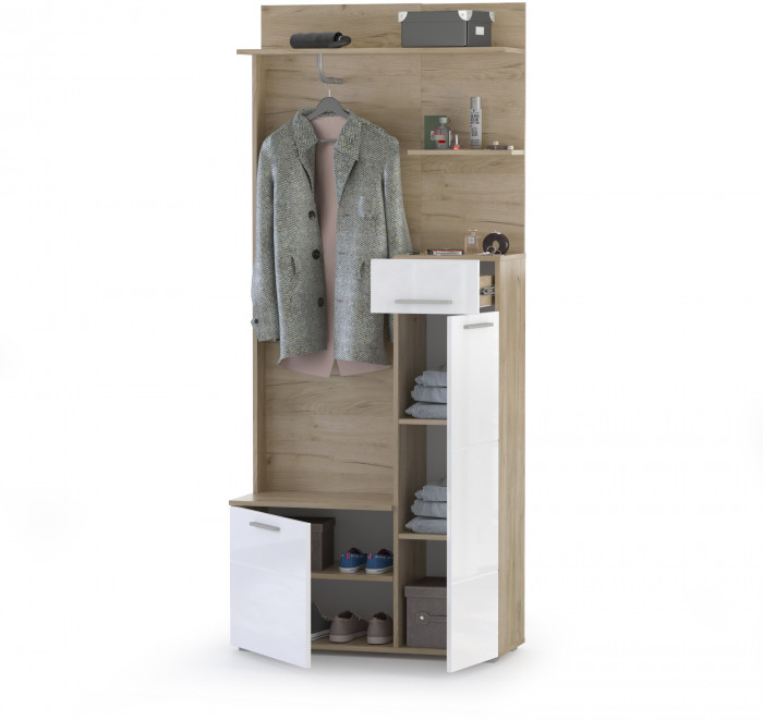 Лайн 10.16 Шкаф многоцелевого назначения, дуб крафт серый/фасады МДФ белый глянец