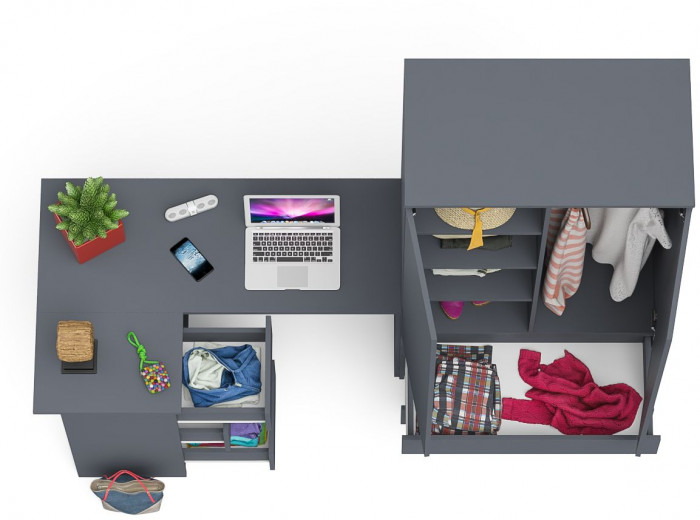 Мори компьютерный стол МС-16 левый + Шкаф МШ900.1, графит