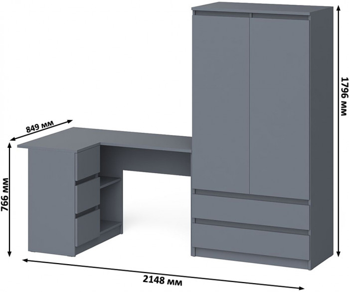Мори компьютерный стол МС-16 левый + Шкаф МШ900.1, графит