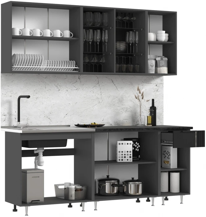 Кухня Виктория 2,0м Пластер блэк/графит