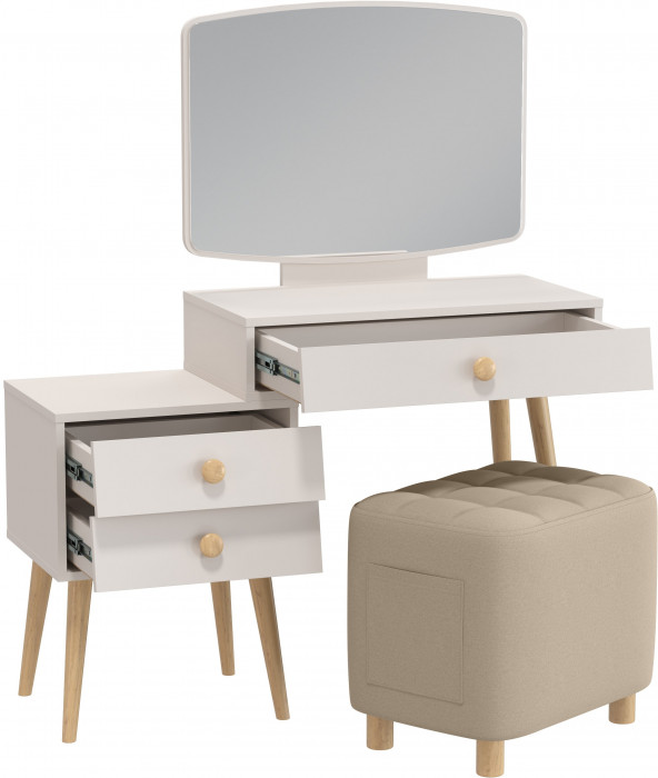 Афина Спальня 4-25901М1к.с. Трюмо + Банкетка 6-5127ТКВбеж Вики, кашемир серый/ткань бежевая