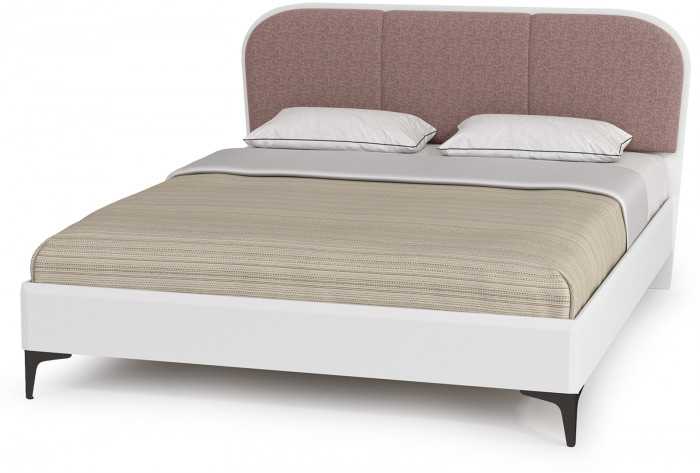 Валенсия Спальня № 12, цвет ЛДСП белый шагрень/чёрный/МДФ белый шагрень/ткань велутто 19, ортопед есть, сп. м. 1600х2000 мм., б/м