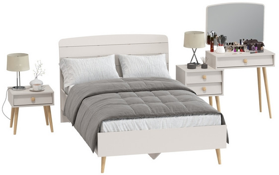 Афина Спальня Кровать 1200 + Трюмо + Тумба, цвет кашемир серый, ШхГхВ 123,6х210,2х95,7 + 105х38,6х129 + 45х37х45 см., 1200х2000 мм., б/м, осн. есть