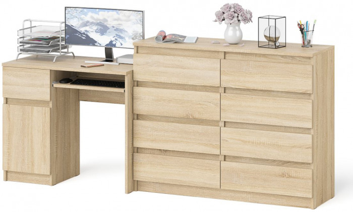 Мори Стол компьютерный МС-1 левый + Комод МК1200.8, цвет дуб сонома, ШхГхВ 210,4х50х94 см., выдвижной ящик слева, НЕ универсальная сборка