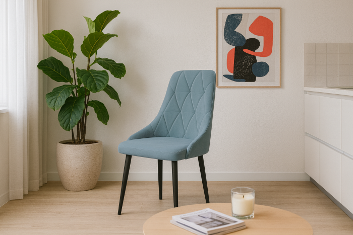 Стул "Граф" черный матовый Томми 21 серо-голубой