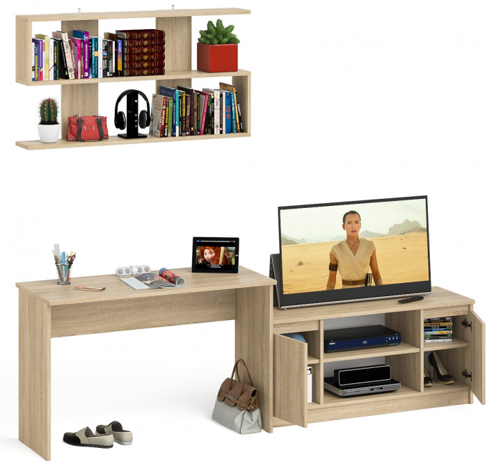 Мори письменный стол МСП1200.1 + Тумба МТВ1200.1 + Полка 1200, дуб сонома