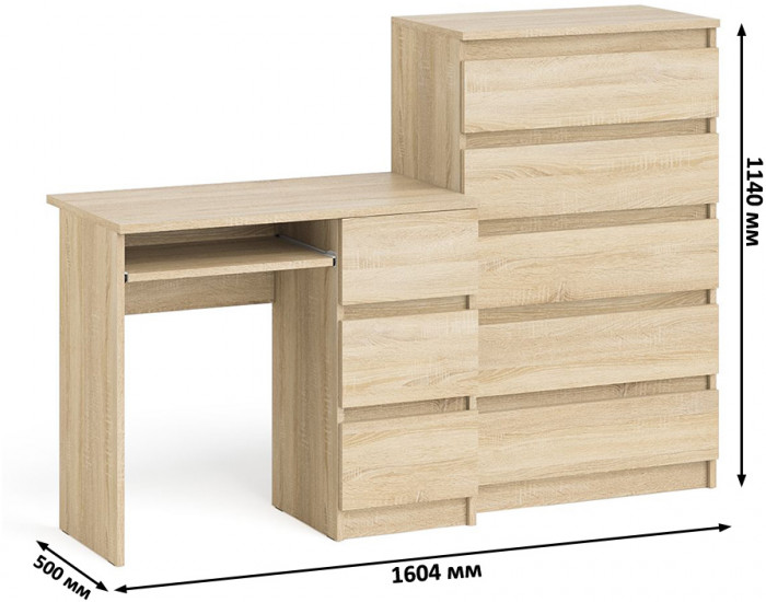 Мори Стол компьютерный МС-6 правый + Комод МК700.5, цвет дуб сонома, ШхГхВ 160,4х50х114 см., выдвижные ящики справа, НЕ универсальная сборка