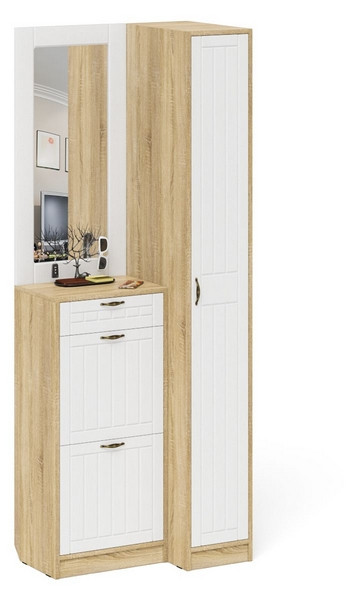 Прихожая П-6 Компоновка № 43, дуб сонома/фасады МДФ белое дерево фрезеровка прованс