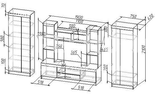 Гостиная Гамма-2 ЛДСП (Ясень шимо светлый / Венге)