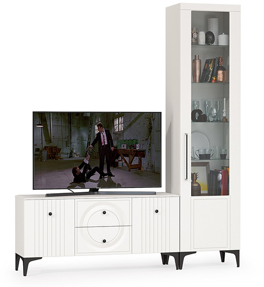 Валенсия Гостиная № 054, цвет ЛДСП белый шагрень/МДФ белый шагрень, ШхГхВ 188,1х38,3х225,2 см., универсальная сборка