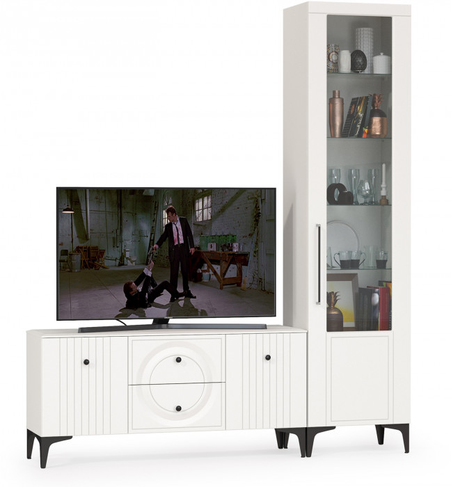 Валенсия Гостиная № 054, цвет ЛДСП белый шагрень/МДФ белый шагрень, ШхГхВ 188,1х38,3х225,2 см., универсальная сборка