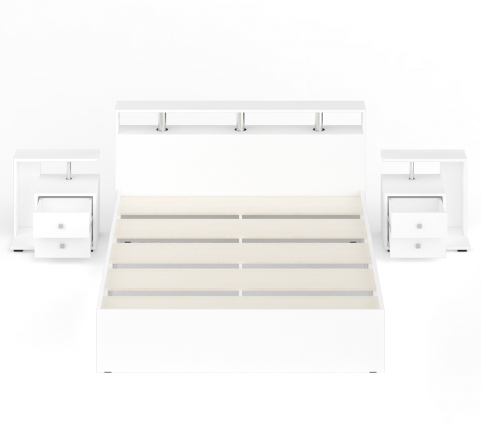 Камелия Кровать 1600 + две тумбы, цвет белый, ШхГхВ 276х217х78,2 см., сп.м. 1600х2000 мм., без матраса, основание есть