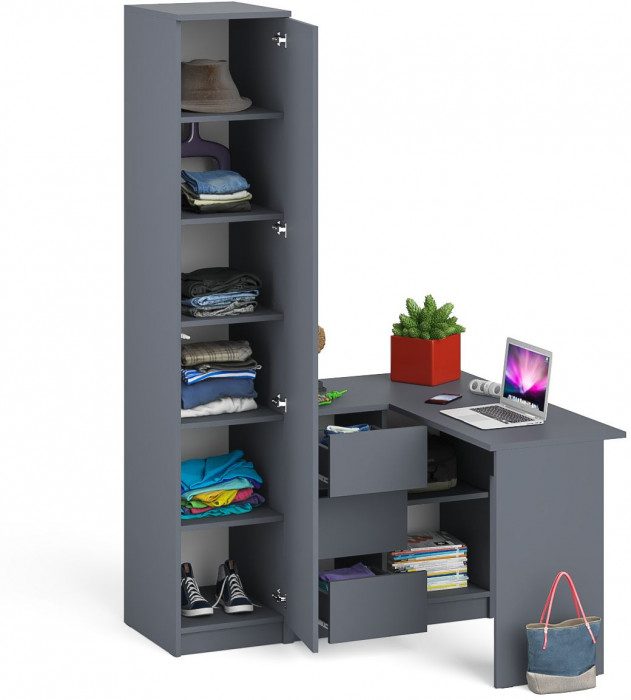 Мори компьютерный стол МС-16 левый + Пенал МШ400.1, графит