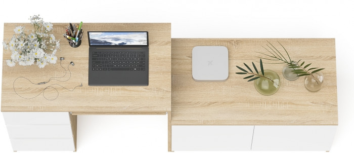 Мори Стол компьютерный МС-6 левый + Тумба МА900.1, цвет дуб сонома/белый, ШхГхВ 180,4х50,4х76,6 см., выдвижные ящики слева, НЕ универсальная сборка