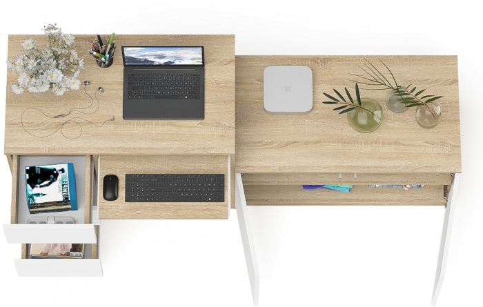 Мори Стол компьютерный МС-6 левый + Тумба МА900.1, цвет дуб сонома/белый, ШхГхВ 180,4х50,4х76,6 см., выдвижные ящики слева, НЕ универсальная сборка