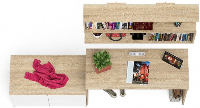 Мори Стол письменный МСП1200.1 + Тумба МА900.1 + Полка 1200, цвет дуб сонома/белый, ШхГхВ 210,8х50,4х209,6 см., универсальная сборка