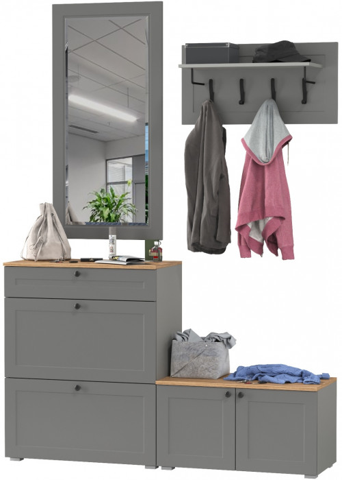 Остин Прихожая 44, цвет серый графит/дуб крафт золотой, ШхГхВ 160х41,9х210 см., универсальная сборка