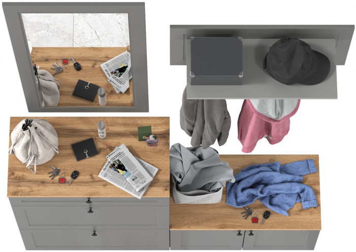 Остин Прихожая 44, цвет серый графит/дуб крафт золотой, ШхГхВ 160х41,9х210 см., универсальная сборка