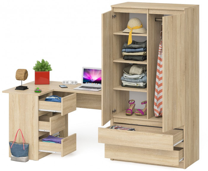 Мори компьютерный стол МС-16 левый + Шкаф МШ900.1, дуб сонома