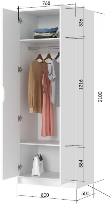 РУНА ШК 02 Шкаф 2-х створчатый Фасад БЕЛЫЙ/Корпус БЕЛЫЙ