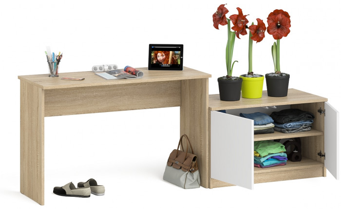 Мори письменный стол МСП1200.1 + Тумба МА900.1, дуб сонома/белый