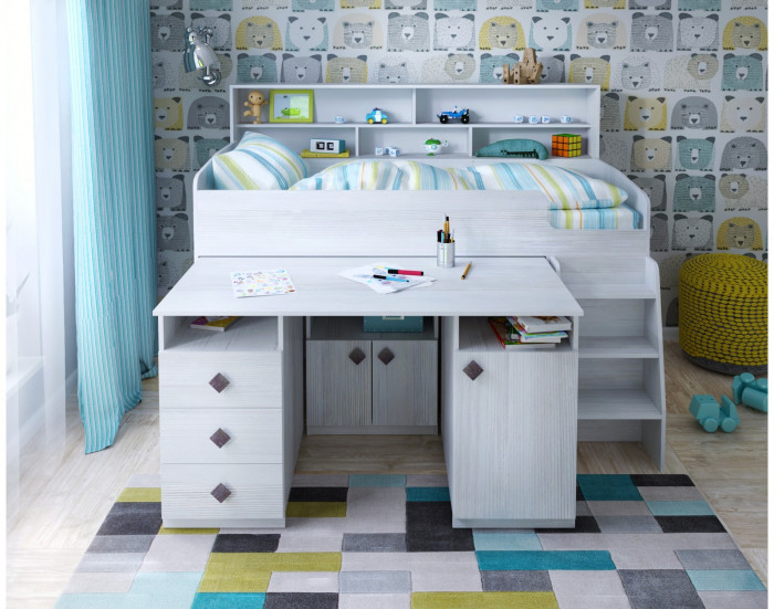 Кровать-чердак Малыш 5 (Дуб молочный/Дуб молочный)