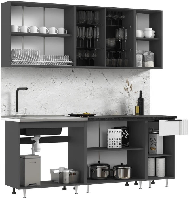 Кухня Виктория 2,0м Пластер бьянко/графит