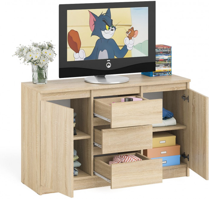 Мори Комод МК1200.3, цвет дуб сонома, ШхГхВ 120,4х41х73 см.