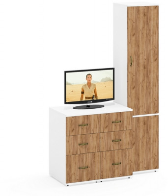 Лидер-8 Пенал МД 22Б + Тумба МД 3.16 + Тумба МД 3.16, белый шагрень/крафт золото