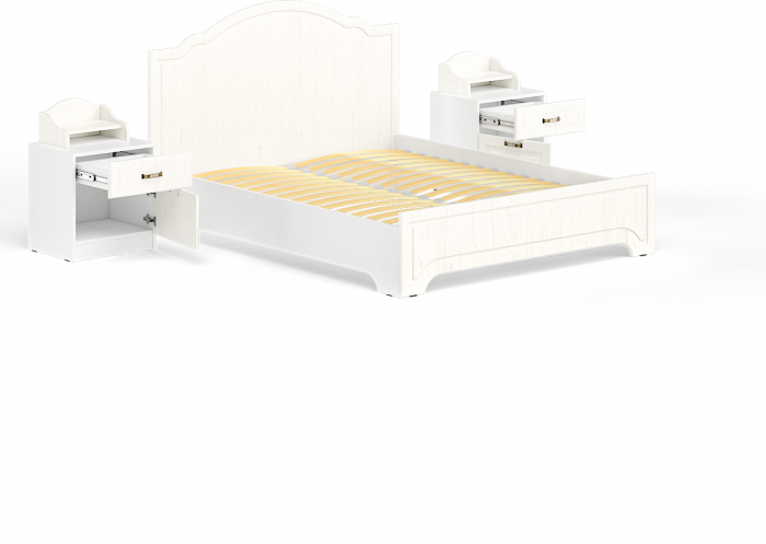 Ливерпуль Кровать 11.08 + осн. + ножки + две Тумбы 08.146 + две 10.117, цвет ясень ваниль/белый, ШхГхВ 266х204х112 см., 1600х2000 мм., б/м, орт. есть