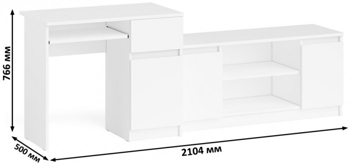 Мори Стол компьютерный МС-1 правый + Тумба МТВ1200.1, цвет белый, ШхГхВ 210,4х50х76,6 см., выдвижной ящик справа, НЕ универсальная сборка