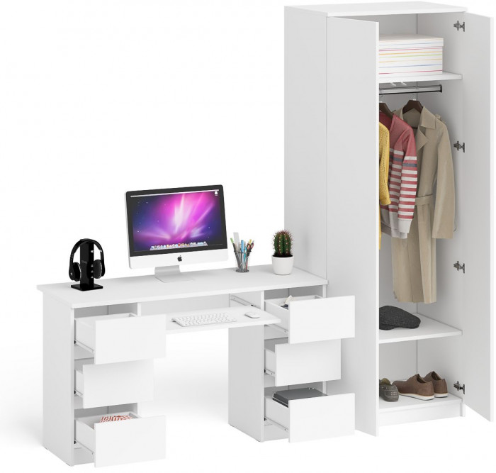 Мори Стол компьютерный МС-2 + Шкаф МШ800.1, цвет белый, ШхГхВ 215,8х50,4х209,6 см., универсальная сборка